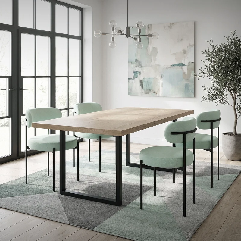 Esszimmerstuhl 4er Set mit Teddystoff mit Rückenlehne Grün Küchenstuhl ML-Design