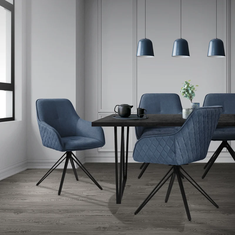 Esszimmerstuhl drehbar 4er Set Blau aus Textil Webstoff Küchenstuhl mit Rücken- und Armlehne ML-Design