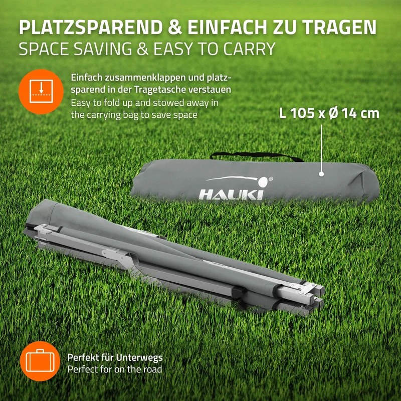 Campingbett Feldbett klappbar 210x83x46 cm Grau mit Tragetasche bis 150 kg HAUKI