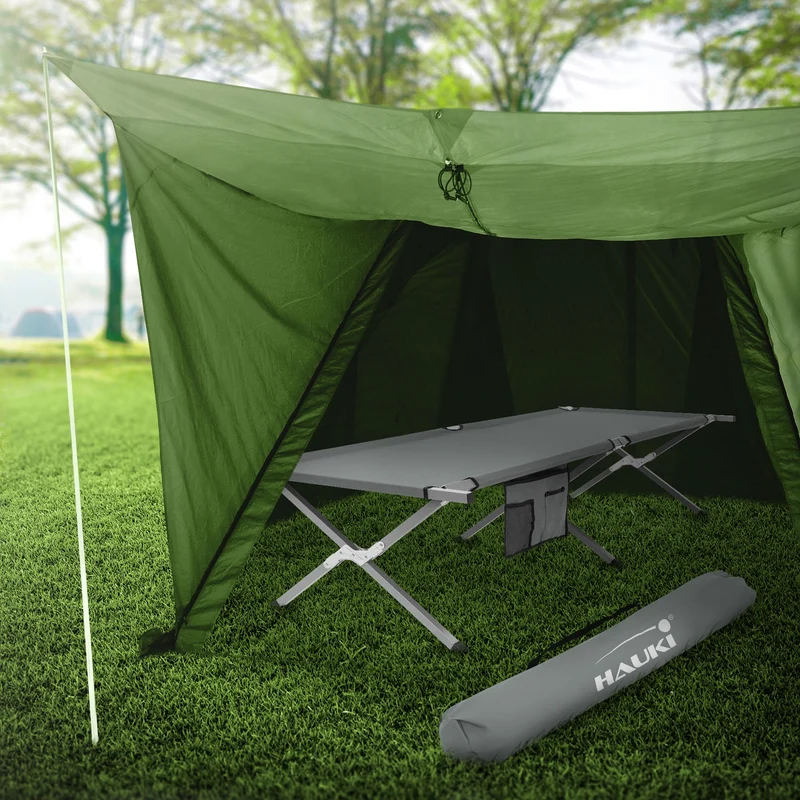 Campingbett Feldbett klappbar 210x83x46 cm Grau mit Tragetasche bis 150 kg HAUKI