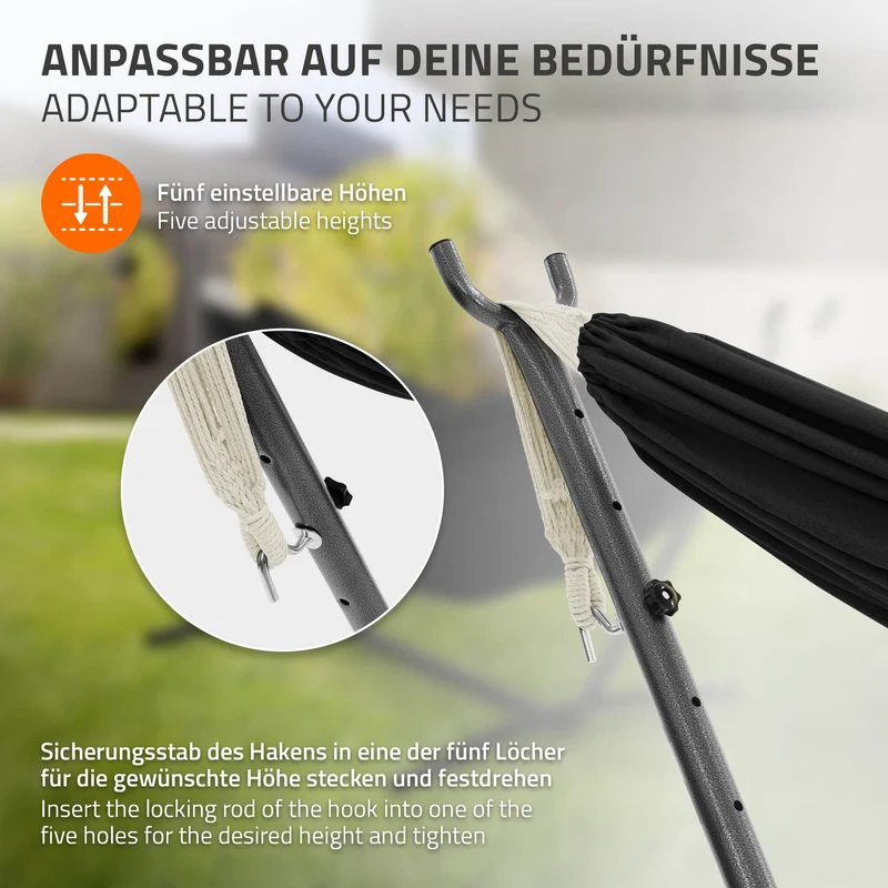 XXL Hängematte mit Stahlgestell bis 250 kg Schwarz inkl. Tragetasche ML-Design