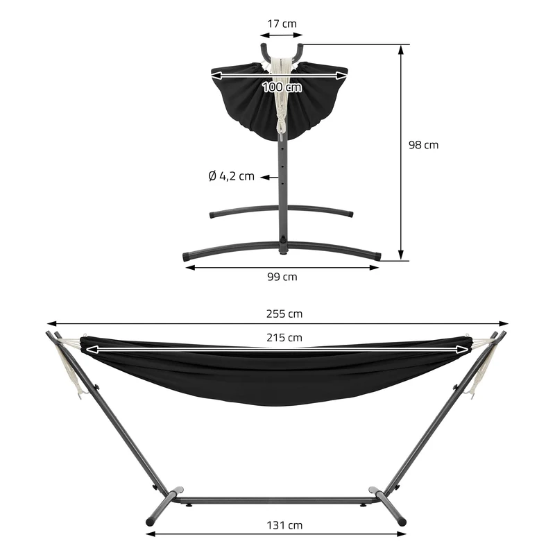 XXL Hängematte mit Stahlgestell bis 250 kg Schwarz inkl. Tragetasche ML-Design