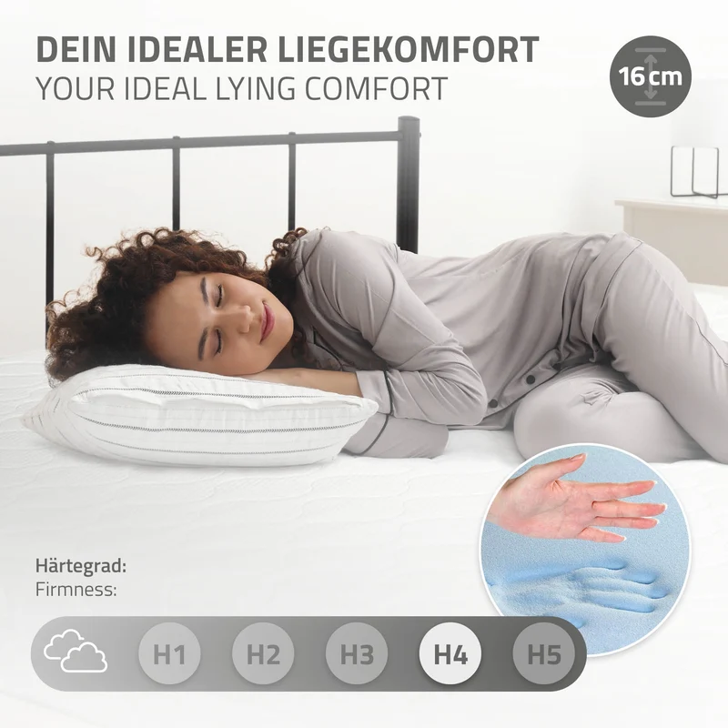 Bettgestell Einzelbett 90x200cm aus Metall in Schwarz mit Lattenrost & Matratze H-16cm ML-Design