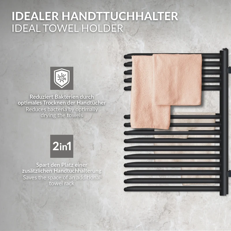 Badheizkörper Raumteiler U-Form 500x800 mm Schwarz matt LuxeBath