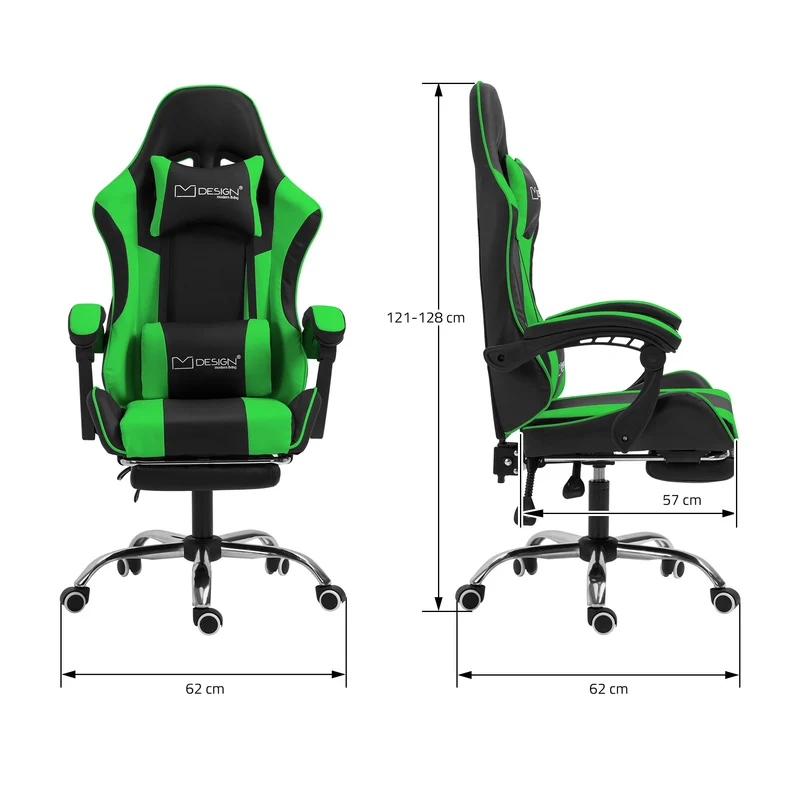 Massage Gaming Stuhl Schwarz/Grün aus PU-Leder ML-Design