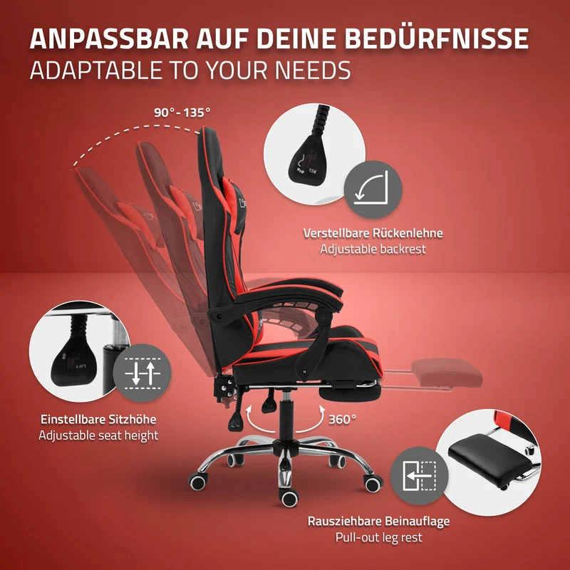 Massage Gaming Stuhl Schwarz/Rot aus PU-Leder ML-Design
