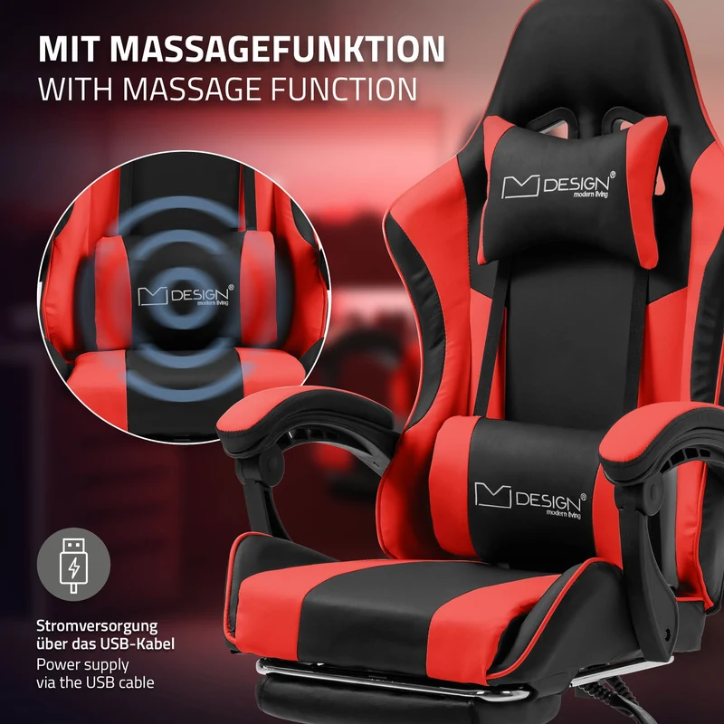 Massage Gaming Stuhl Schwarz/Rot aus PU-Leder ML-Design