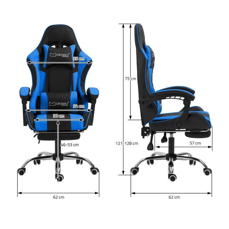 Massage Gaming Stuhl Schwarz/Blau aus PU-Leder ML-Design