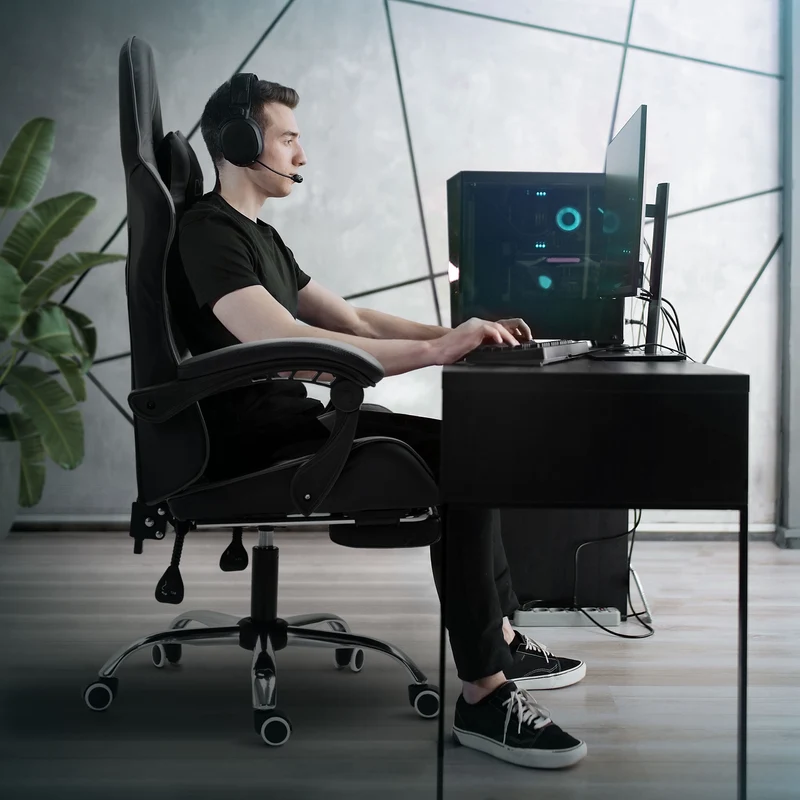 Massage Gaming Stuhl Schwarz/Grau aus PU-Leder ML-Design