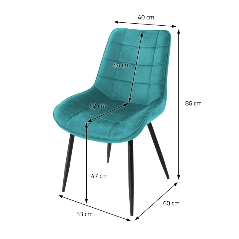Esszimmerstühle mit Rückenlehne 2er Set Petrol Samtbezug mit Metallbeinen ML-Design