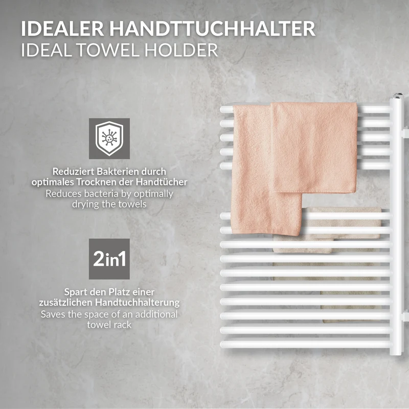 Elektrischer Badheizkörper mit Heizstab 300W 500x800 mm Weiß ML-Design
