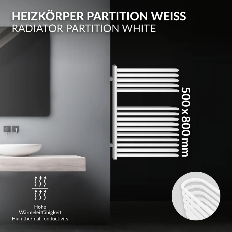 Badheizkörper 500x800 mm Weiß ML-Design