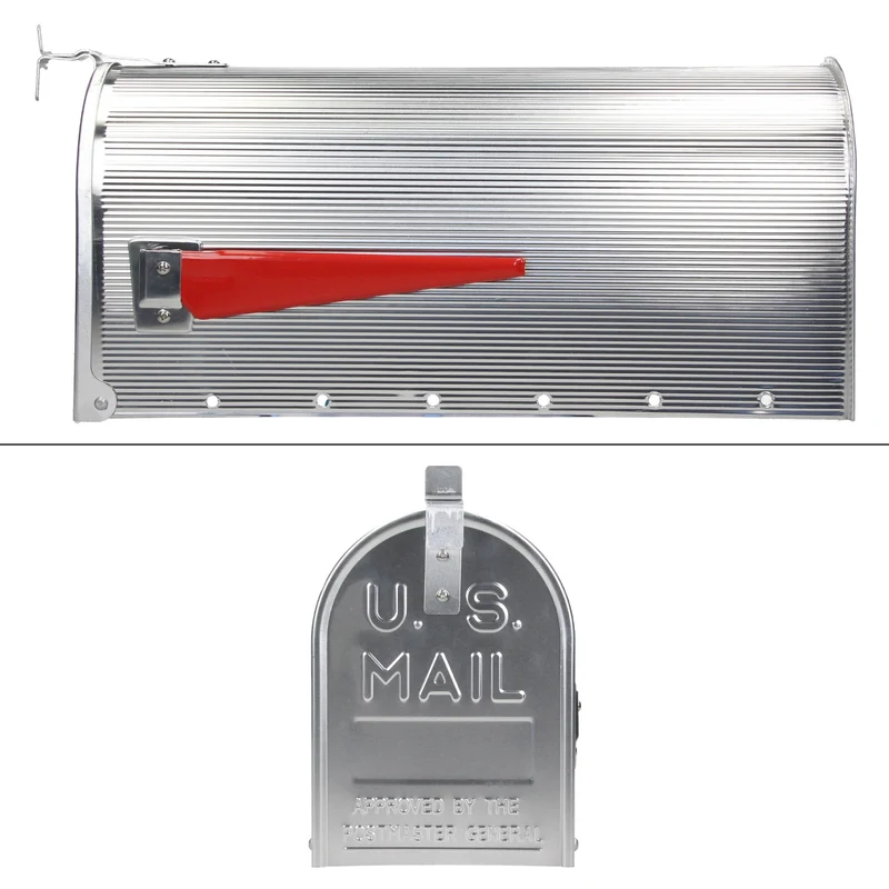 ML-Design US Mailbox mit schwenkbarer Fahne und Standfuß, silber, aus Aluminium
