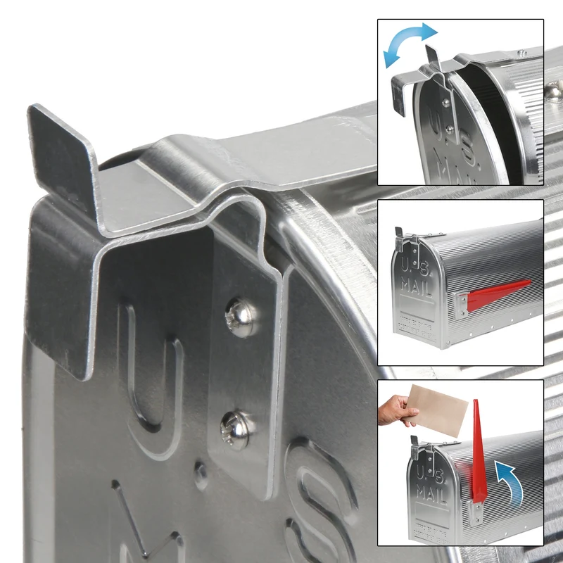 ML-Design US Mailbox mit schwenkbarer Fahne und Standfuß, silber, aus Aluminium