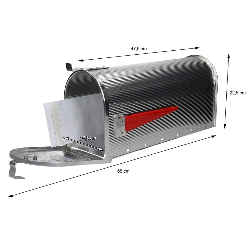 ML-Design US Mailbox mit schwenkbarer Fahne und Standfuß, silber, aus Aluminium