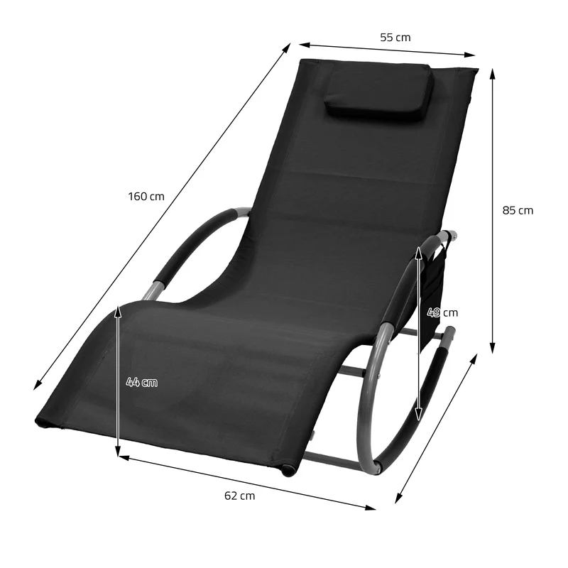 Schaukelliege mit Kopfkissen und Seitentasche Schwarz aus Polyester ML-Design