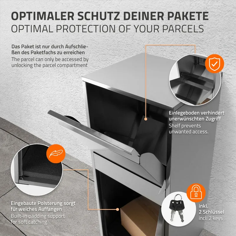 Paketbriefkasten 41x103x38 cm Grau aus Edelstahl ML-Design
