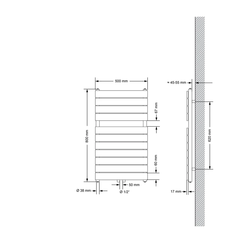 Badheizkörper Steam 800x500 mm Anthrazit mit Mittelanschluss