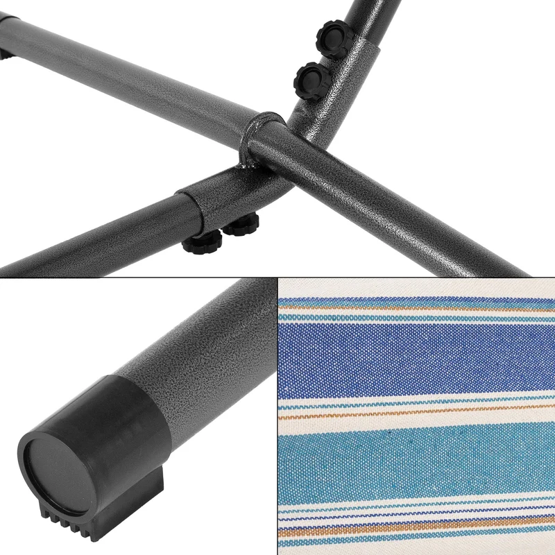 Hängematte XXL Blau/Weiß 275x110x98 cm mit Gestell aus Polyester-Baumwolle maximal belastbar 200kg ML-Design