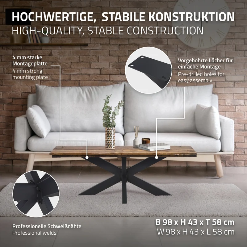 Tischbeine Tischgestell X-Design 98 x 58 x 43 cm Schwarz aus Metall ML-Design