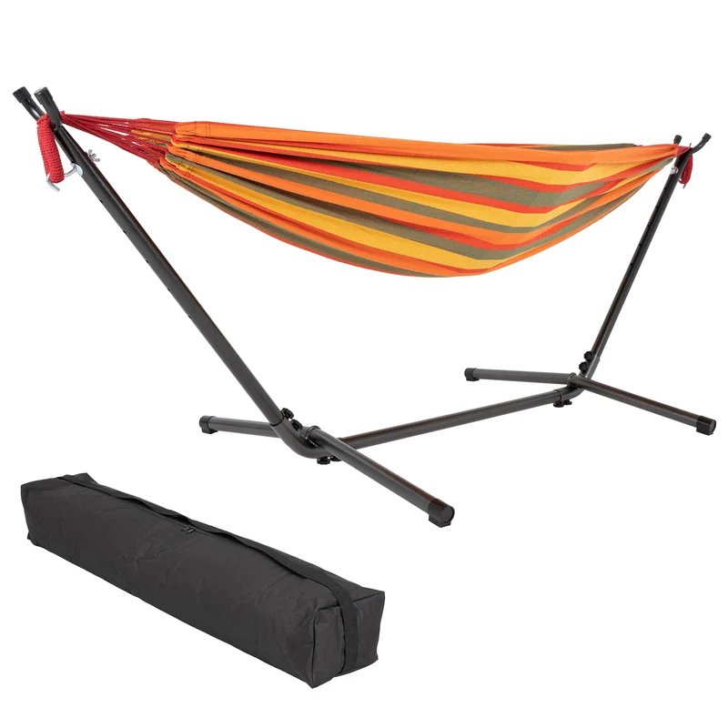 Hängematte XXL 275x110x98 cm mit Gestell aus Polyester-Baumwolle maximal belastbar 200kg ML-Design