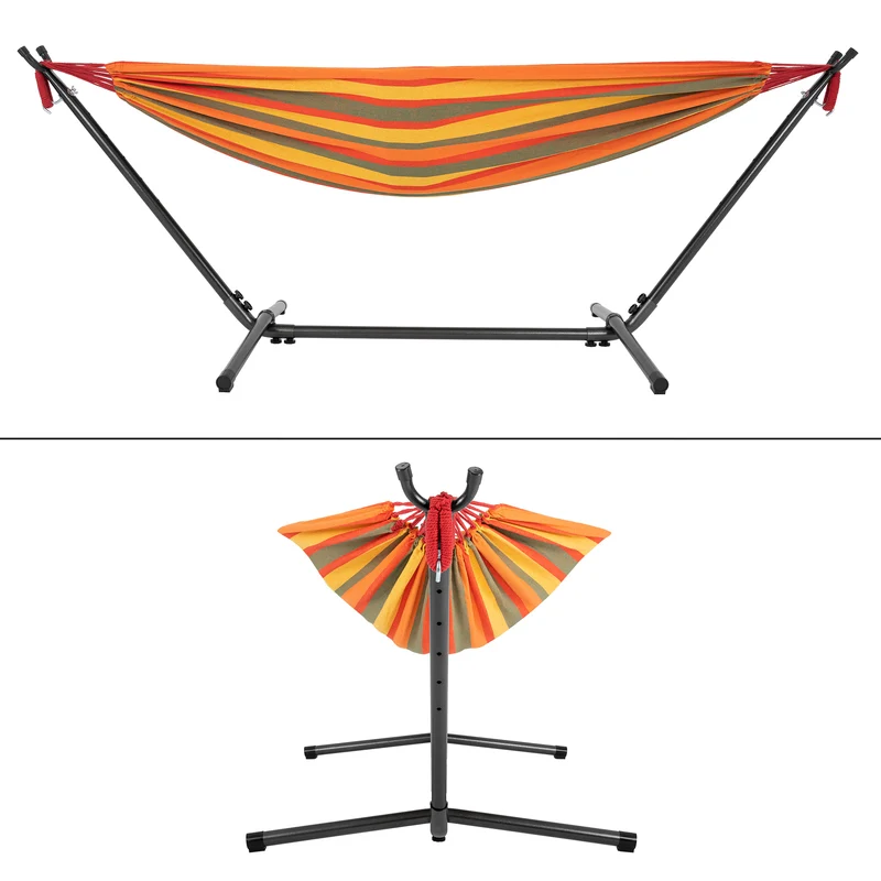 Hängematte XXL orange 275x110x98 cm mit Gestell aus Polyester-Baumwolle maximal belastbar 200kg ML-Design