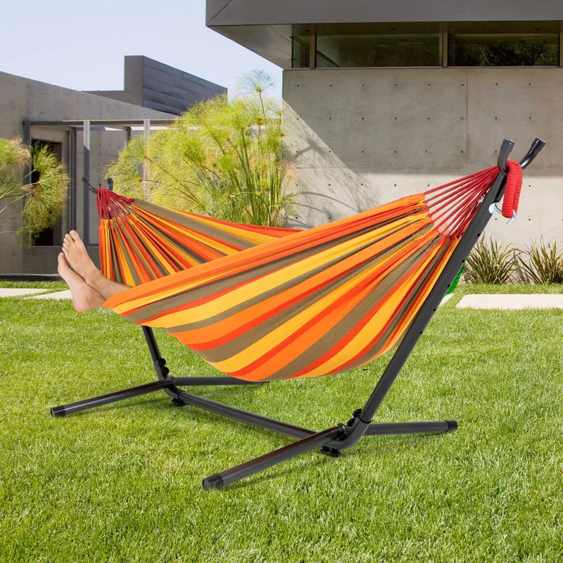 Hängematte XXL orange 275x110x98 cm mit Gestell aus Polyester-Baumwolle maximal belastbar 200kg ML-Design