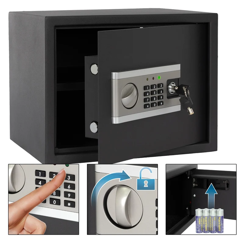 Elektronischer Tresor mit Alarm Schwarz 38x30x30 cm aus Metall