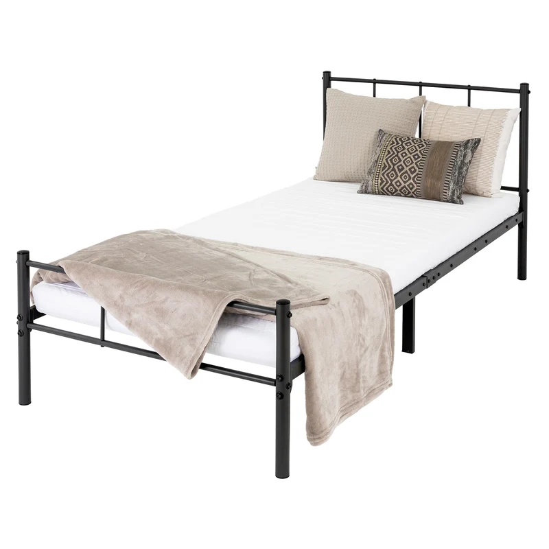 Bettgestell Einzelbett 90x200cm aus Metall in Schwarz mit Lattenrost ML-Design