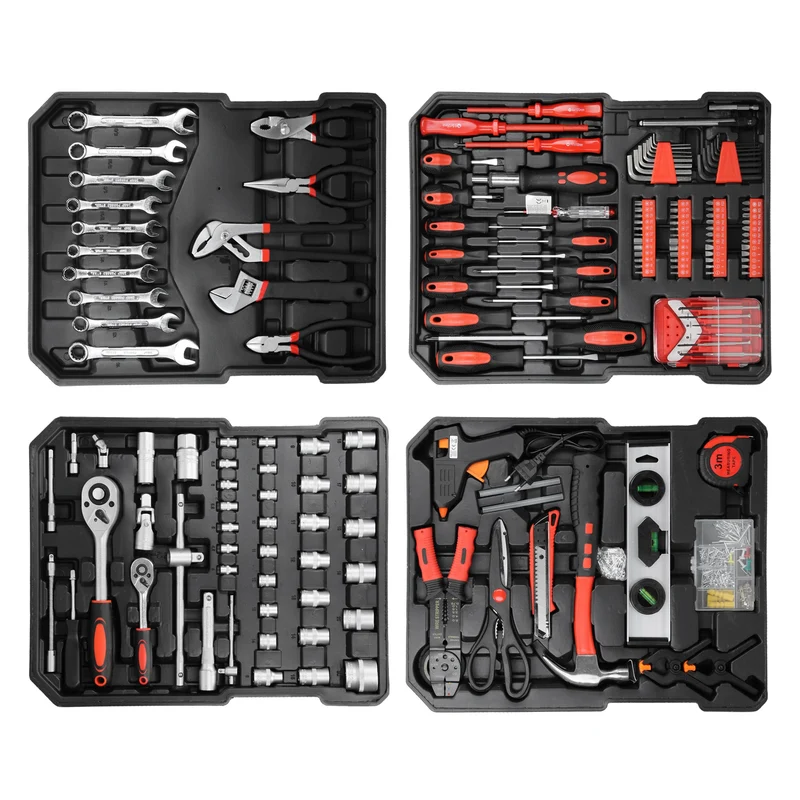Werkzeugkoffer 949 Teilig Aluminium Schwarz mit 4 Ebenen Chrom-Vanadium