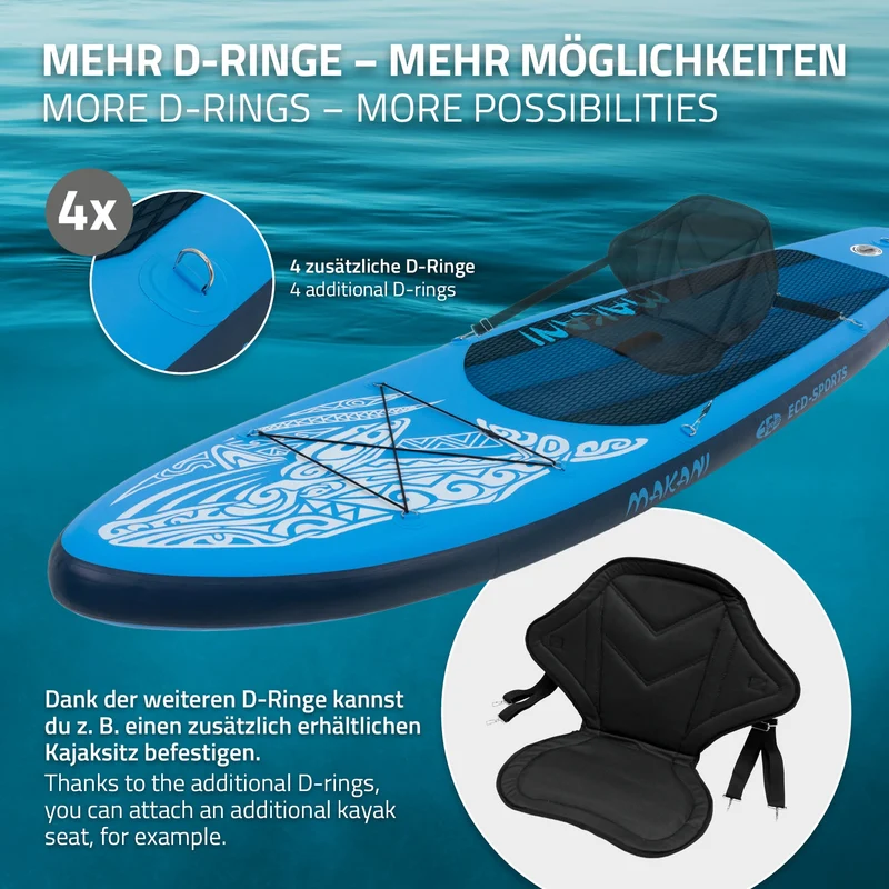 Stand Up Paddle aufblasbares SUP Board Makani 320x80x15 cm in Blau aus PVC inkl. Pumpe und Tragetasche