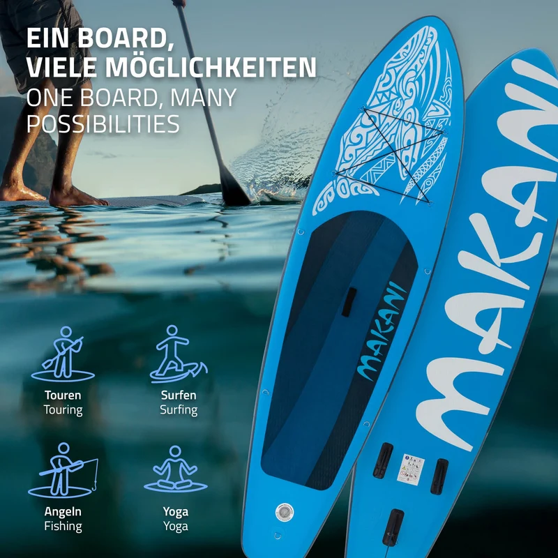 Stand Up Paddle aufblasbares SUP Board Makani 320x80x15 cm in Blau aus PVC inkl. Pumpe und Tragetasche