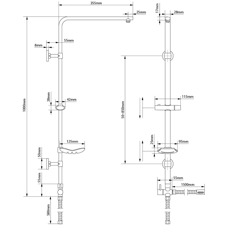 Edelstahl Duschsystem Ovales Design Hellgrau mit Anti-Kalk Düsen