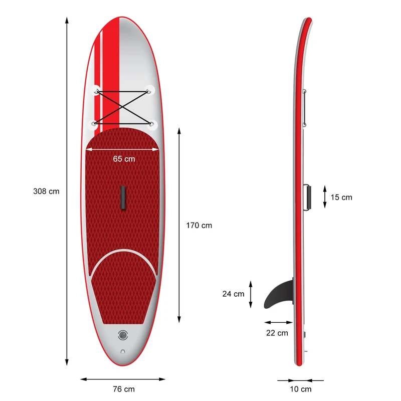 Stand Up Paddle aufblasbares SUP Board Classic 308x76x10 cm in Rot aus PVC inkl. Pumpe und Tragetasche