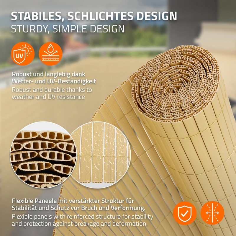 Sichtschutzmatte 80x600 cm Sichtschutzzaun Windschutz Balkonschutz PVC Bambus UV-beständig