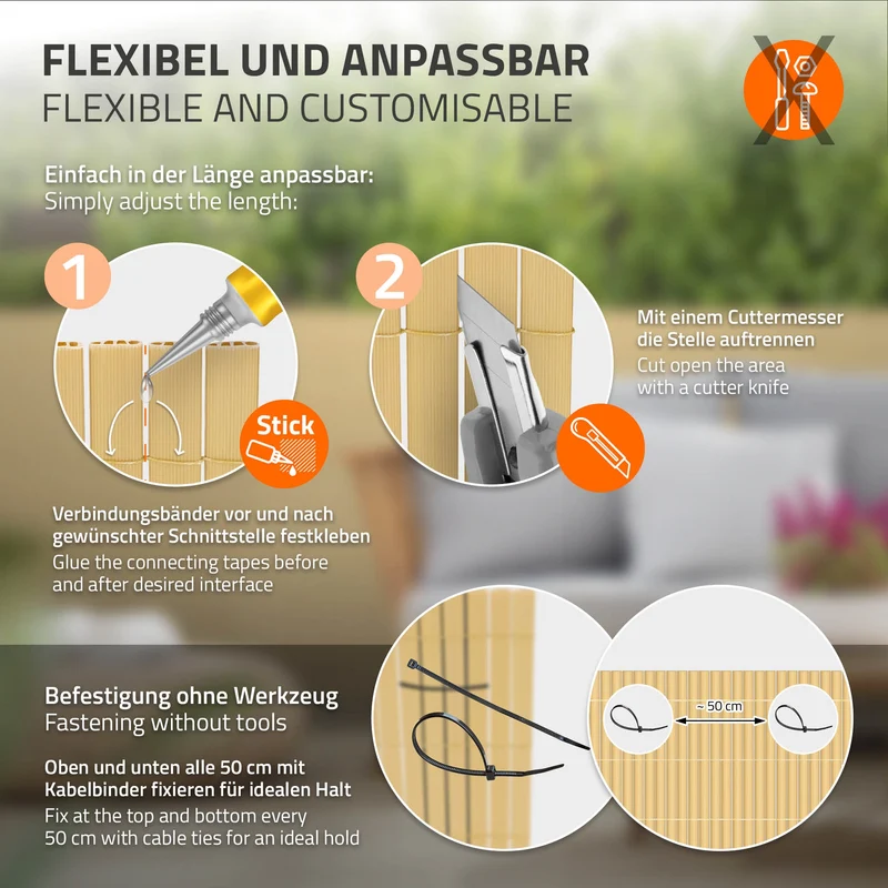 Sichtschutzmatte 80x600 cm Sichtschutzzaun Windschutz Balkonschutz PVC Bambus UV-beständig