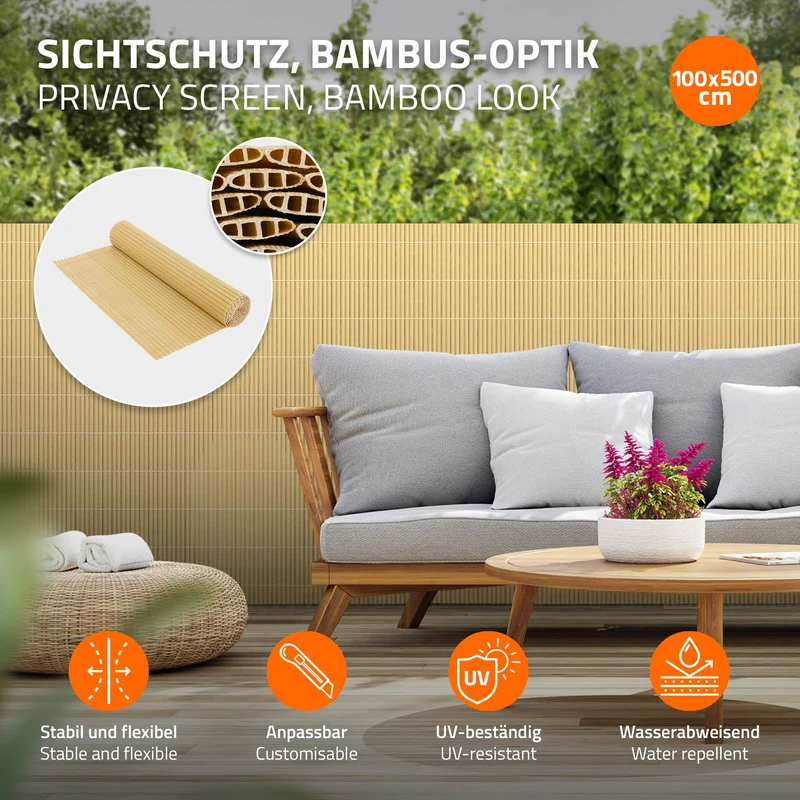 Sichtschutzmatte 100x500 cm Sichtschutzzaun Windschutz Balkonschutz PVC Bambus UV-beständig