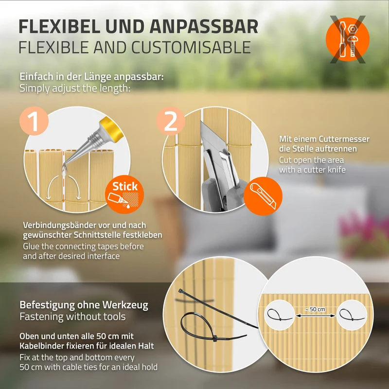 Sichtschutzmatte 100x400 cm Sichtschutzzaun Windschutz Balkonschutz PVC Bambus UV-beständig