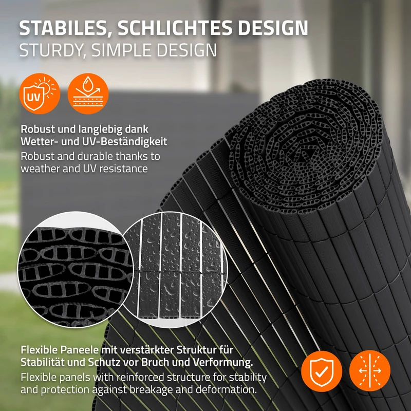 Sichtschutzmatte 100x500 cm Sichtschutzzaun Windschutz Balkonschutz PVC Anthrazit UV-beständig