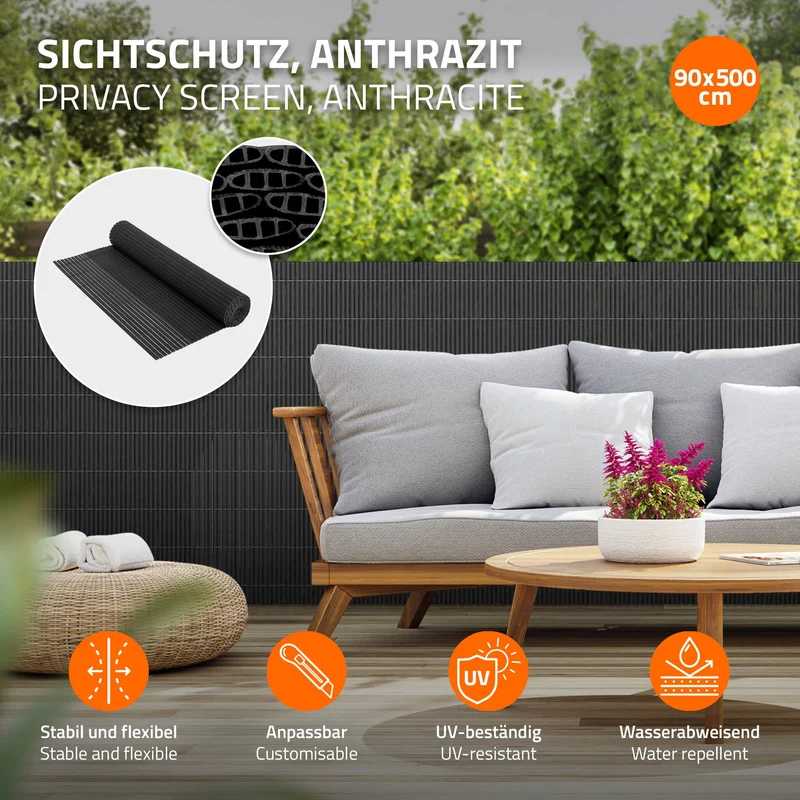 Sichtschutzmatte 90x500 cm Sichtschutzzaun Windschutz Balkonschutz PVC Anthrazit UV-beständig