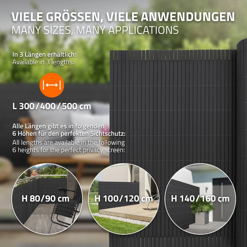 Sichtschutzmatte 90x500 cm Sichtschutzzaun Windschutz Balkonschutz PVC Anthrazit UV-beständig