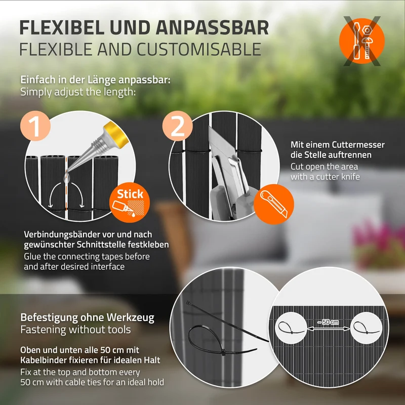 Sichtschutzmatte 90x400 cm Sichtschutzzaun Windschutz Balkonschutz PVC Anthrazit UV-beständig
