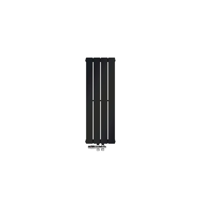 Badheizkörper Einlagig Vertikal 300x900 mm Schwarz inkl. Anschlussgarnitur mit Thermostat Durchgangsform LuxeBath