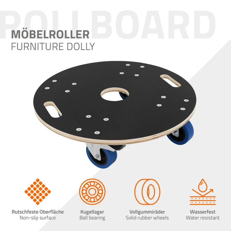 Rollbrett Möbelroller rund Ø 57 cm aus Multiplex mit Feststellbremsen Tragkraft 800 kg