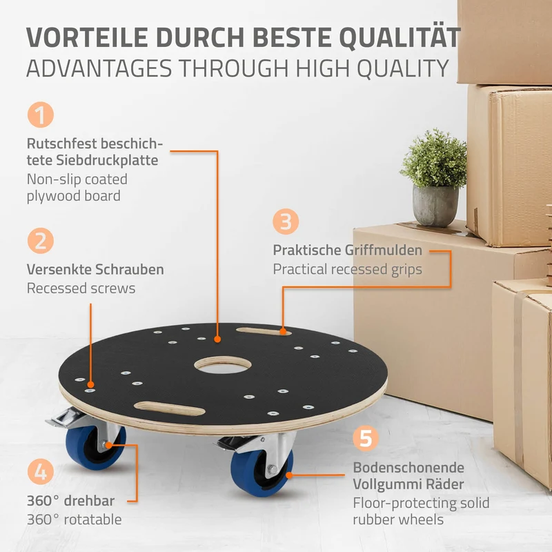 Rollbrett Möbelroller rund Ø 57 cm aus Multiplex mit Feststellbremsen Tragkraft 800 kg