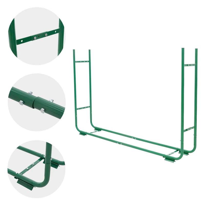 Kaminholzregal größenverstellbar 150-220 cm Länge 20-30 cm Breite Grün aus Metall