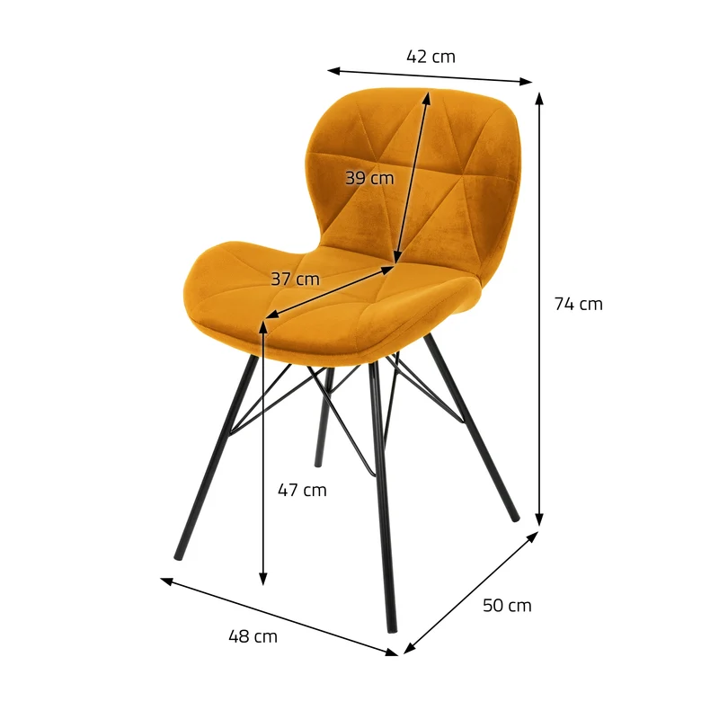 Esszimmerstühle mit Rückenlehne 2er Set Senf Samtbezug mit Metallbeinen ML-Design