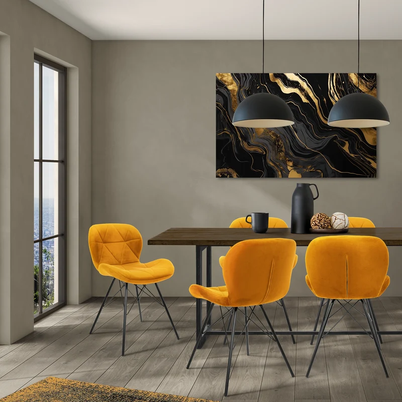 Esszimmerstühle mit Rückenlehne 2er Set Senf Samtbezug mit Metallbeinen ML-Design