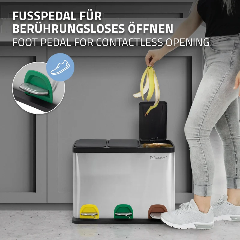 Mülleimer mit Trennsystem 3x 8L Silber aus Stahl ML-Design