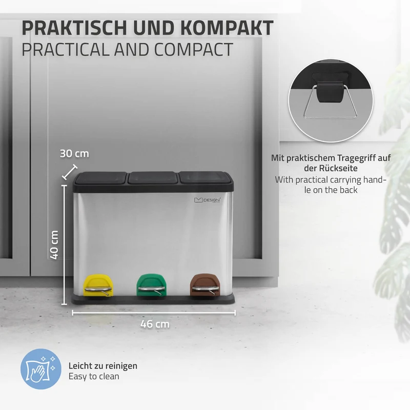 Mülleimer mit Trennsystem 3x 8L Silber aus Stahl ML-Design